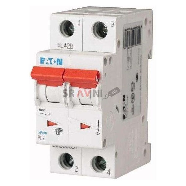 Автоматический выключатель Eaton/Moeller PL7 2P 6A, тип С, 10кА, 2М (263356)