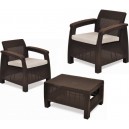 Комплект мебели Keter Corfu Weekend Set (2 кресла+столик), коричневый/песочный беж