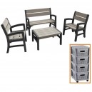 Комплект мебели Keter MONTERO WLF Bench set (диван, 2 кресла, столик), серый + Комод Keter INFINITY
